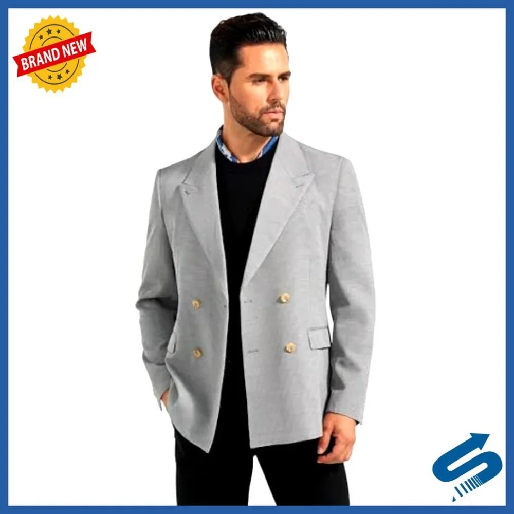 Slim Fit Double Breasted Sport Coat Blazer Peak Lapel Formal Casual